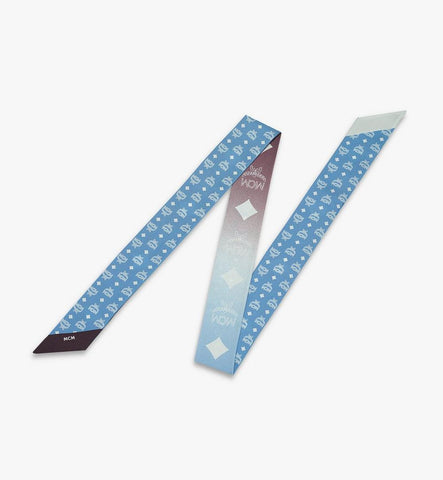 MEFGSMM03L8001-Reversible Monogram Print Petite Scarf in Organic Silk|DELLA ROBBIA BLUE