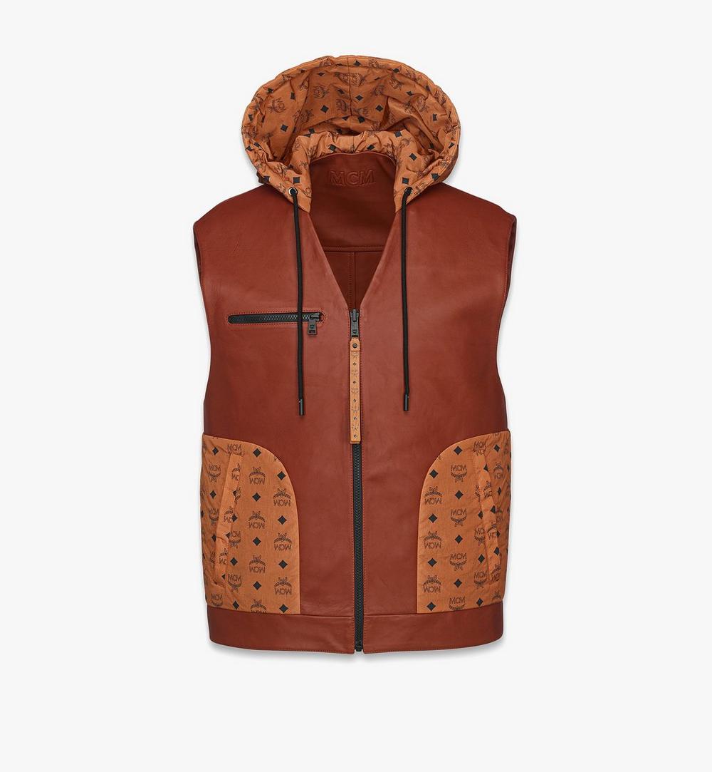 MHVFSMM02NR044-Reversible Vest in Lambskin and Monogram Nylon|Brown