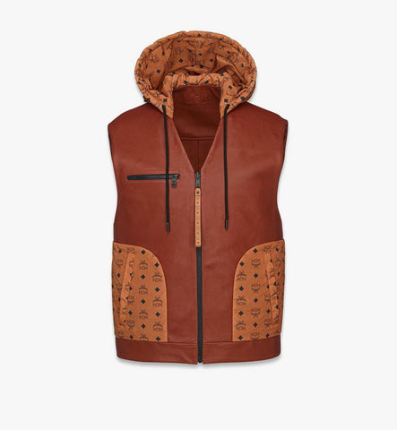 MHVFSMM02NR044-Reversible Vest in Lambskin and Monogram Nylon|Brown