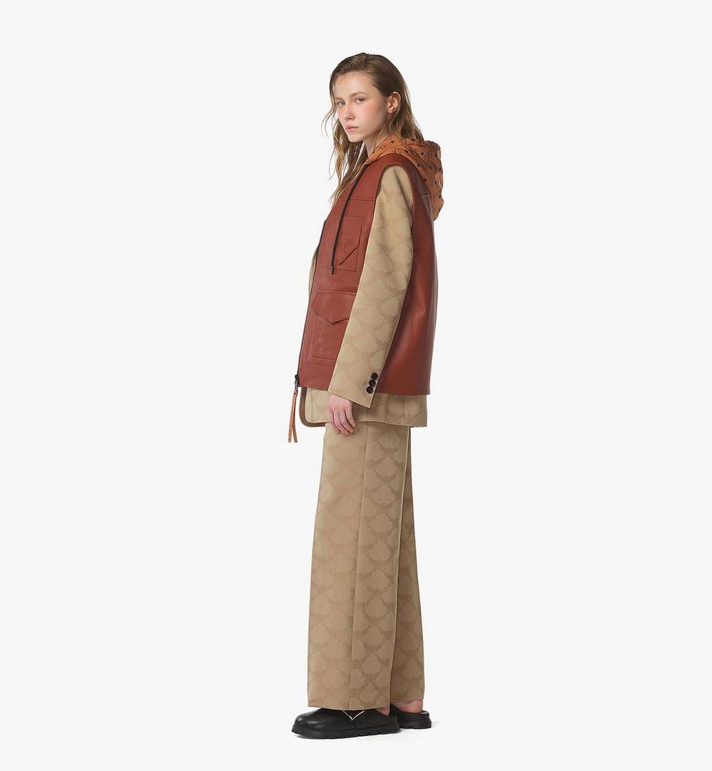 MHVFSMM02NR044-Reversible Vest in Lambskin and Monogram Nylon|Brown