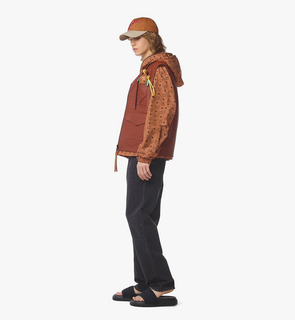 MHVFSMM02NR044-Reversible Vest in Lambskin and Monogram Nylon|Brown