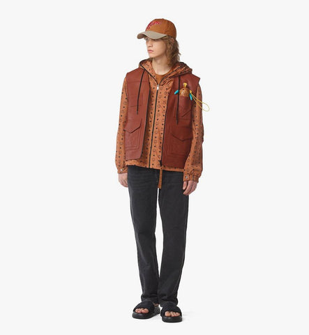 MHVFSMM02NR044-Reversible Vest in Lambskin and Monogram Nylon|Brown