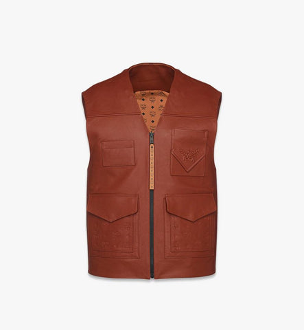 MHVFSMM02NR048-Reversible Vest in Lambskin and Monogram Nylon|Brown