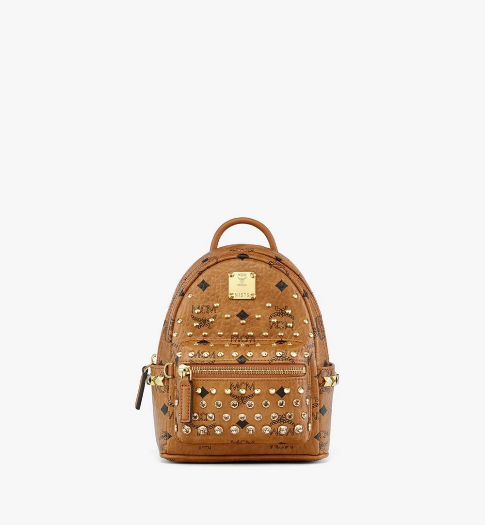MMKGAVE08CO001-Stark Bebe Boo Backpack in Gold Crystal Visetos|Cognac