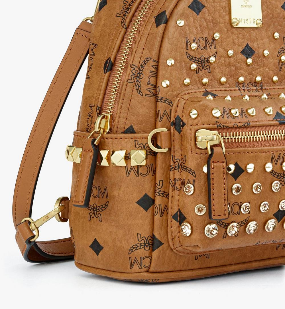 MMKGAVE08CO001-Stark Bebe Boo Backpack in Gold Crystal Visetos|Cognac