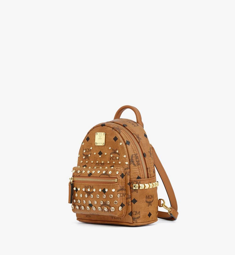 MMKGAVE08CO001-Stark Bebe Boo Backpack in Gold Crystal Visetos|Cognac