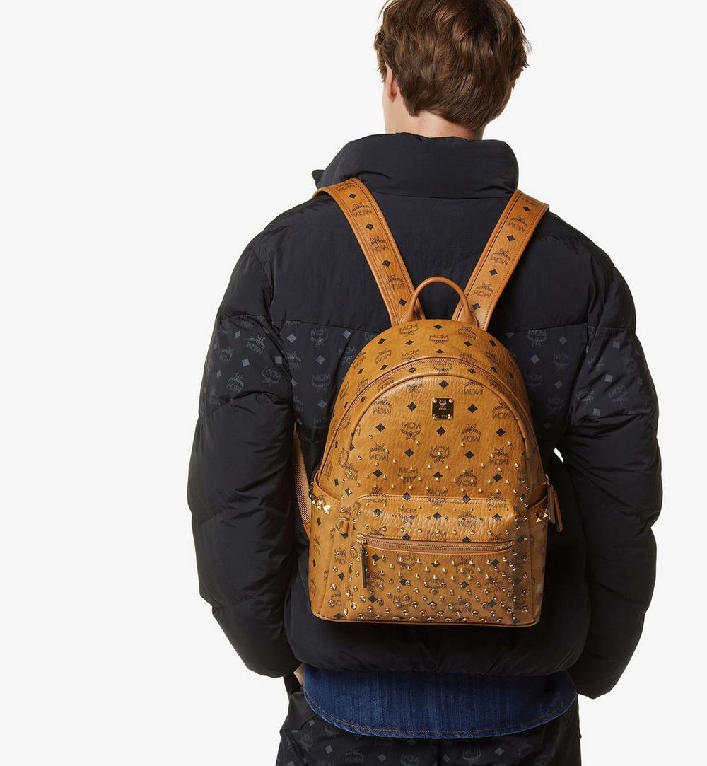 MMKGAVE07CO001-Stark Side Studs Backpack in Gold Crystal Visetos|Cognac