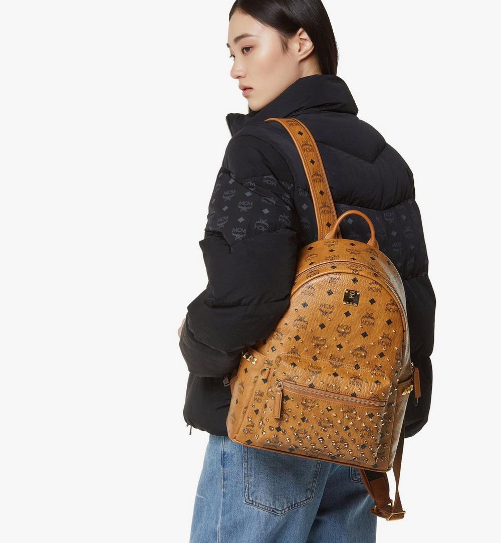 MMKGAVE07CO001-Stark Side Studs Backpack in Gold Crystal Visetos|Cognac