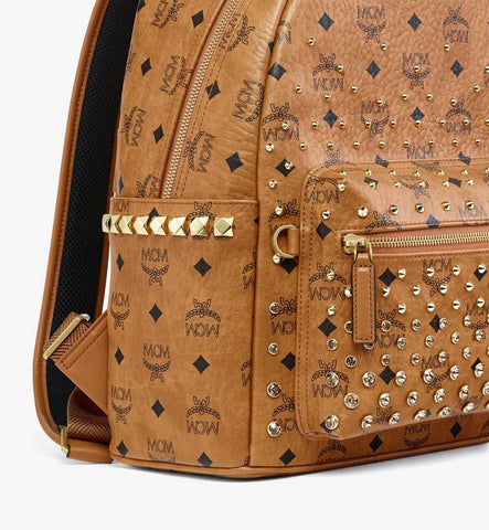MMKGAVE07CO001-Stark Side Studs Backpack in Gold Crystal Visetos|Cognac