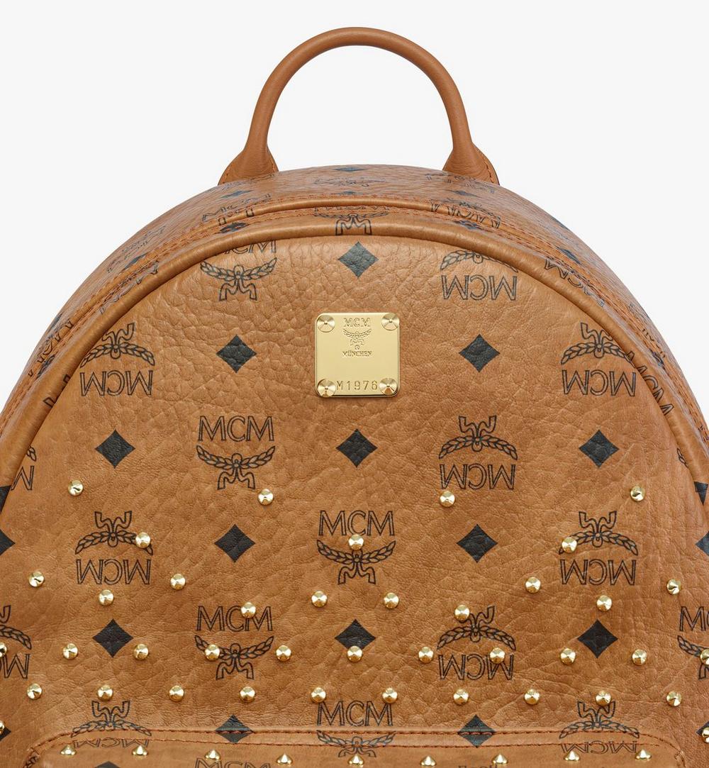 MMKGAVE07CO001-Stark Side Studs Backpack in Gold Crystal Visetos|Cognac