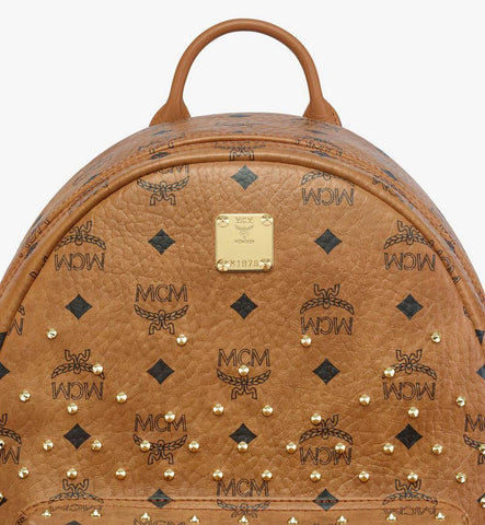 MMKGAVE07CO001-Stark Side Studs Backpack in Gold Crystal Visetos|Cognac