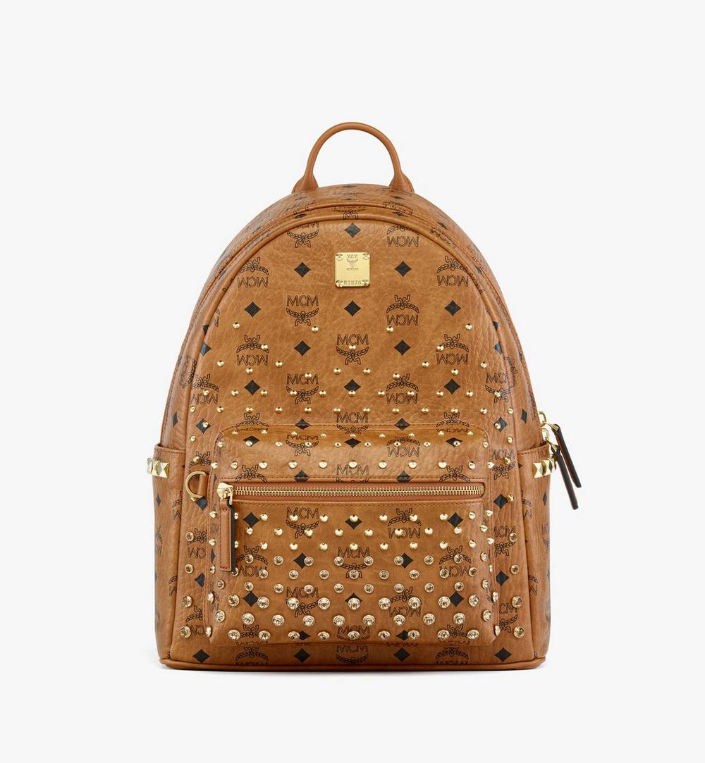 MMKGAVE07CO001-Stark Side Studs Backpack in Gold Crystal Visetos|Cognac