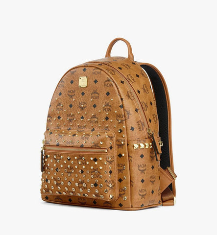 MMKGAVE07CO001-Stark Side Studs Backpack in Gold Crystal Visetos|Cognac