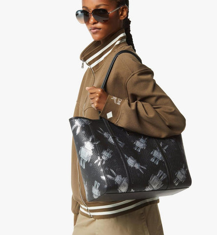 MWPGSMT10BK001-Toni Top-Zip Shopper in Rabot Visetos|BLACK