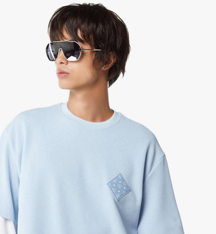 MHTGSMM081G00L-Visetos Patch Bouclé T-Shirt|Baby Blue